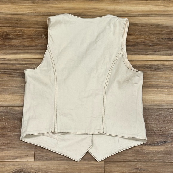 Anthropologie Belle Vere Denim Vest Cream Off White Sz Medium - Picture 3 of 9